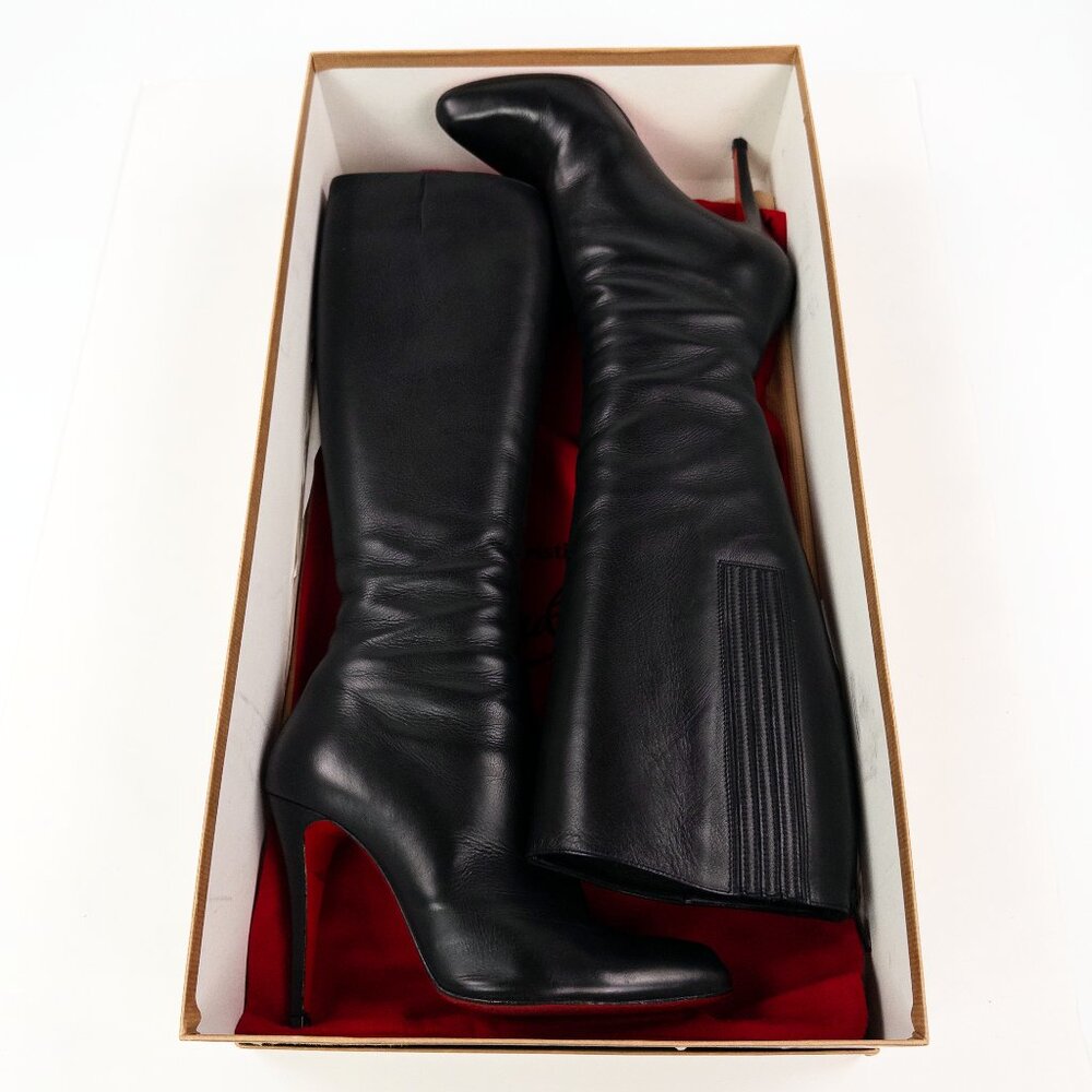 Christian Louboutin Black Leather Bourge 100 Knee-High Boots - Picture 14 of 14